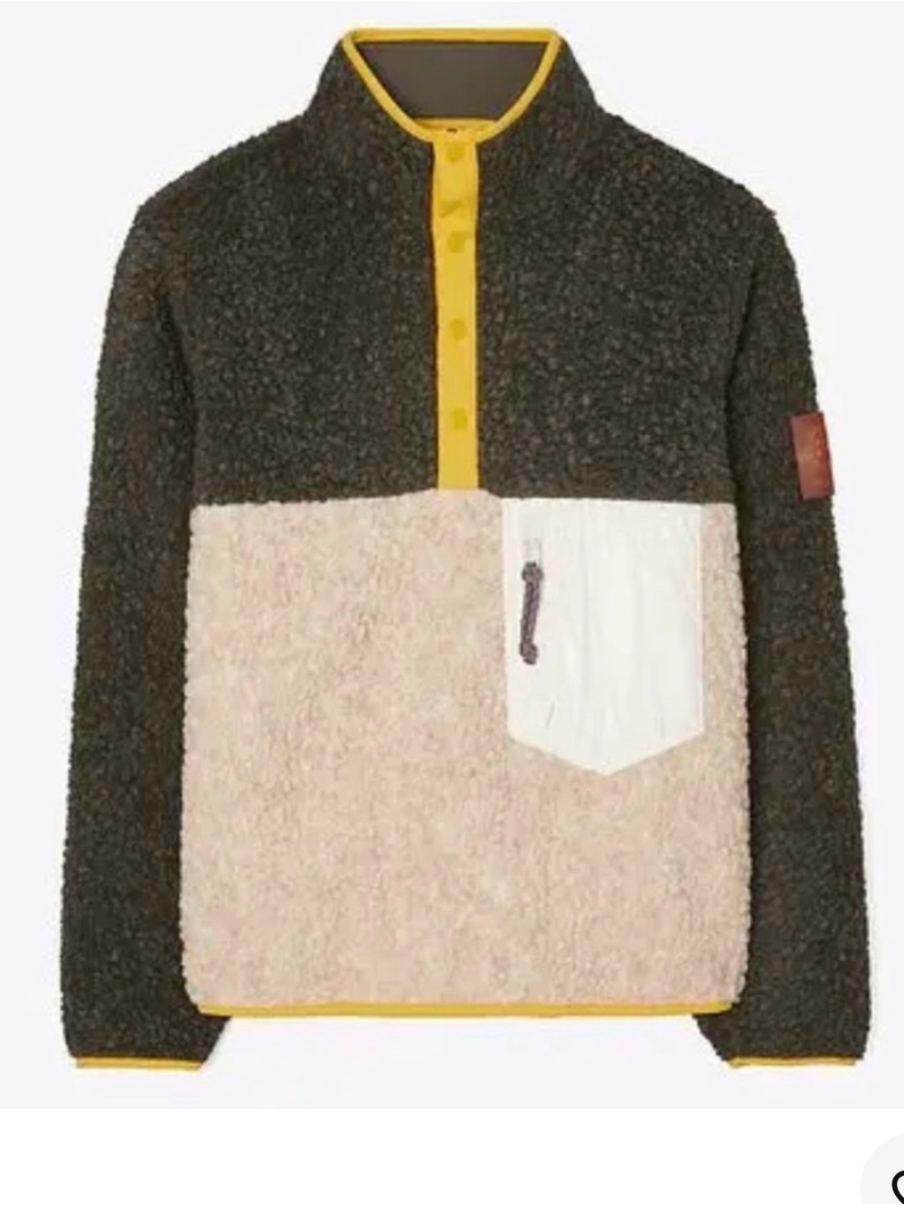 Tory Burch Olive, Cream & Yellow Fleece/sherpa Pullover